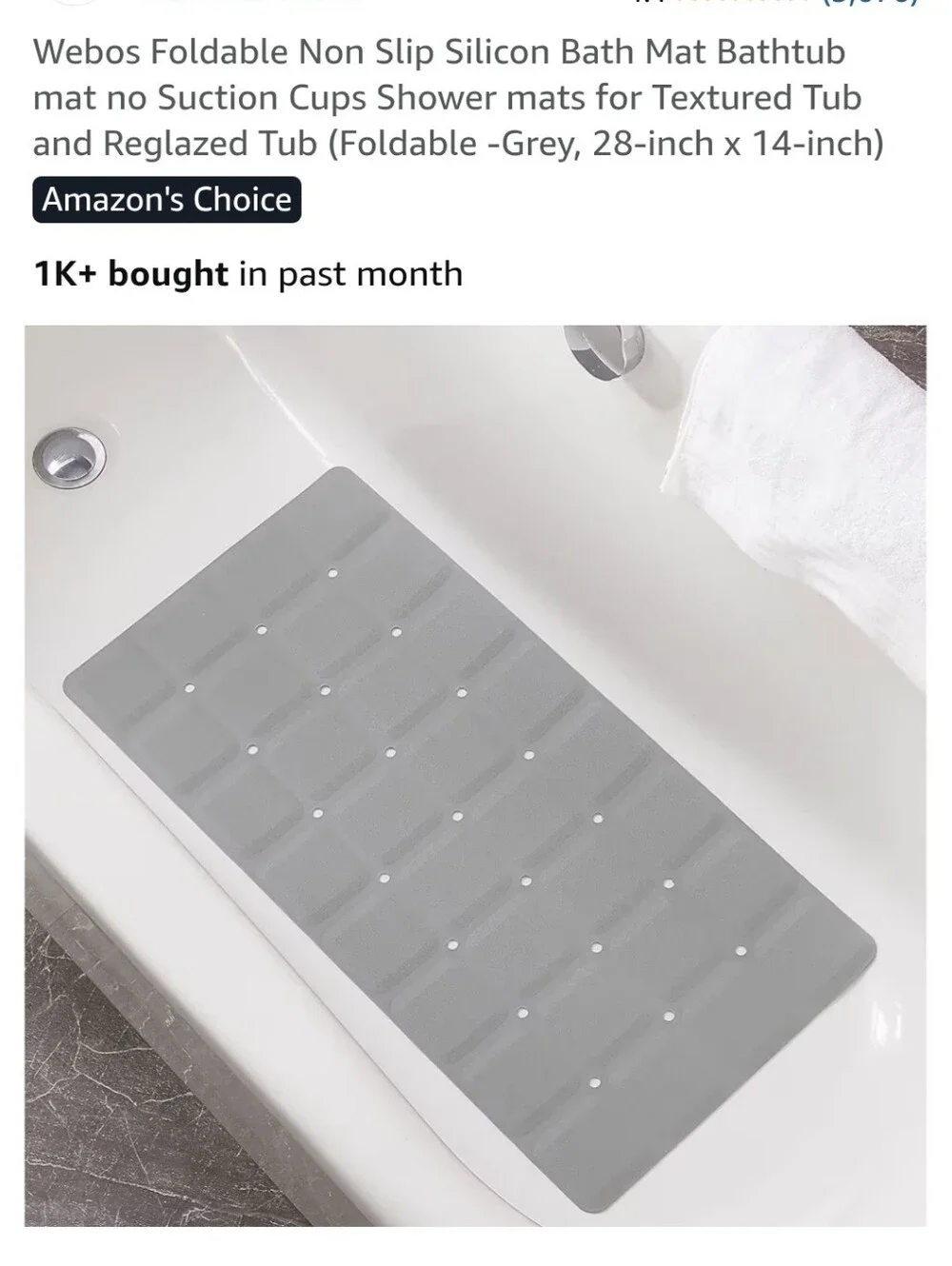 Foldable Non-Slip Silicone Bath Mat – Grey